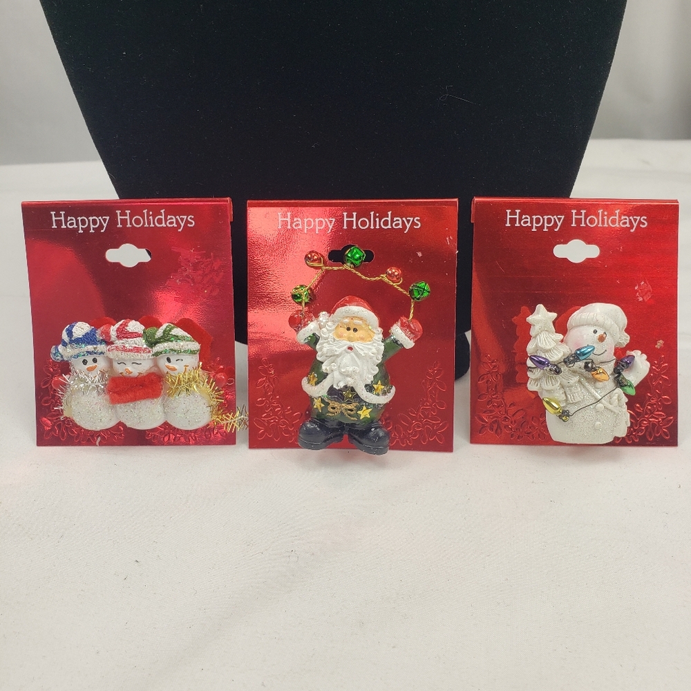 Happy Holidays Snowman Santa Brooch Lot of 3 NWT